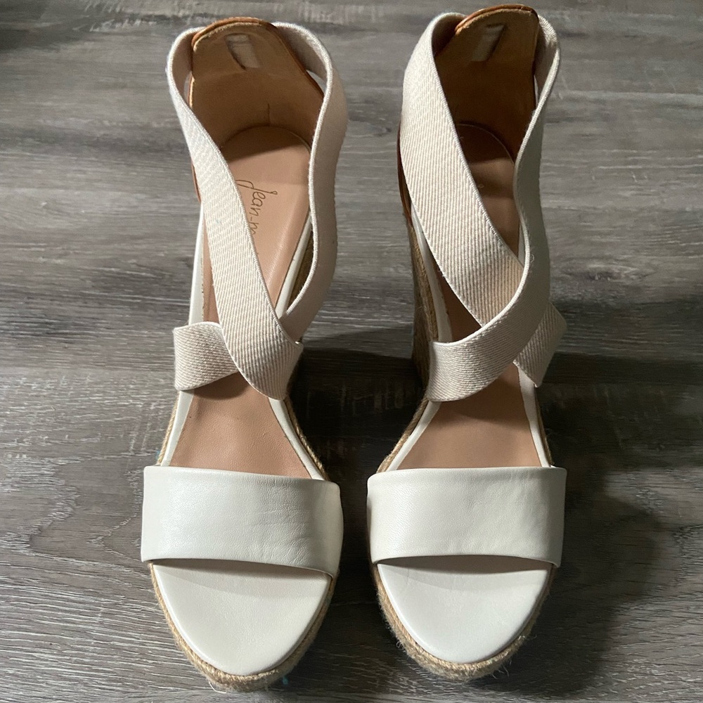 Jean Michel Cazbat cream leather espadrille wedge that’s  about 3.5 inches tall